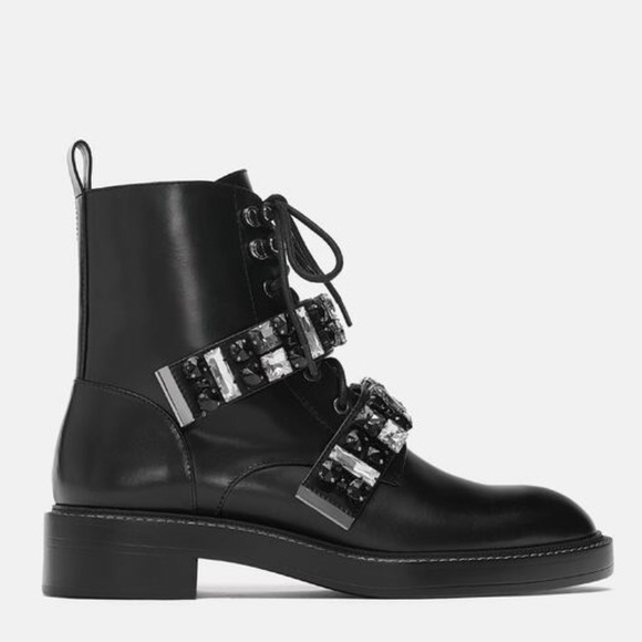 ZARA Leather Embellished Biker Boot - Picture 2 of 8